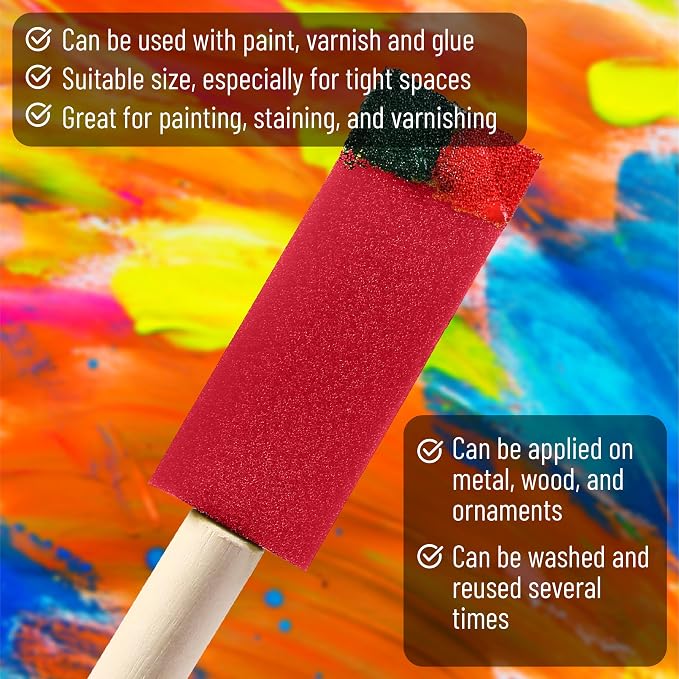 Bates- Foam Paint Brushes with Wood Handle, 1 Inch, 26 Pack, Sponge Brushes - Image 3