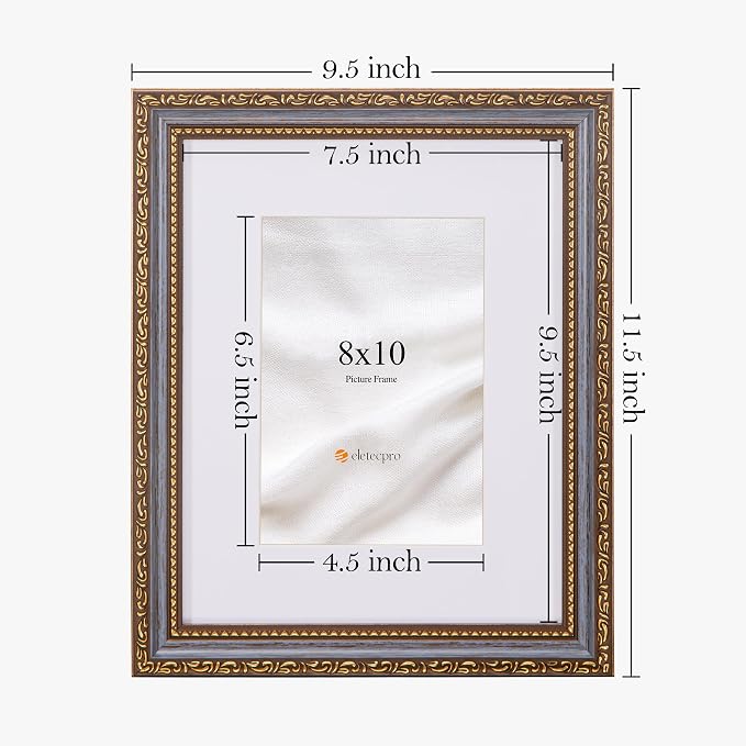 eletecpro 8x10 Vintage Picture Frame, Glass Cover, Horizontal or Vertical - Image 3