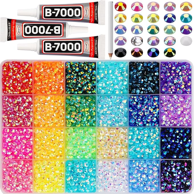 9000Pcs 5mm Rainbow Jelly Colored Rhinestones Gems Bedazzling Bedazzler Kit by Worthofbest