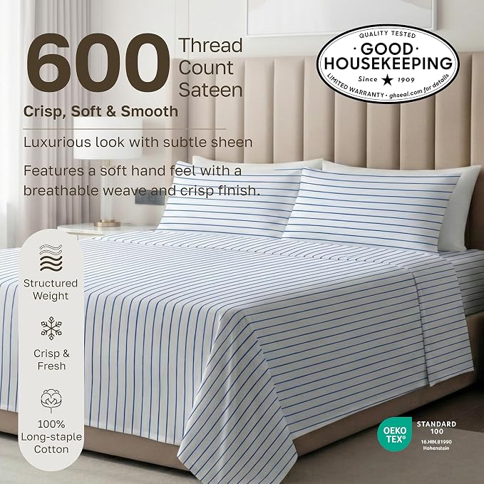 California Design Den Printed Striped Sheets Twin Size Bed Set - Image 3