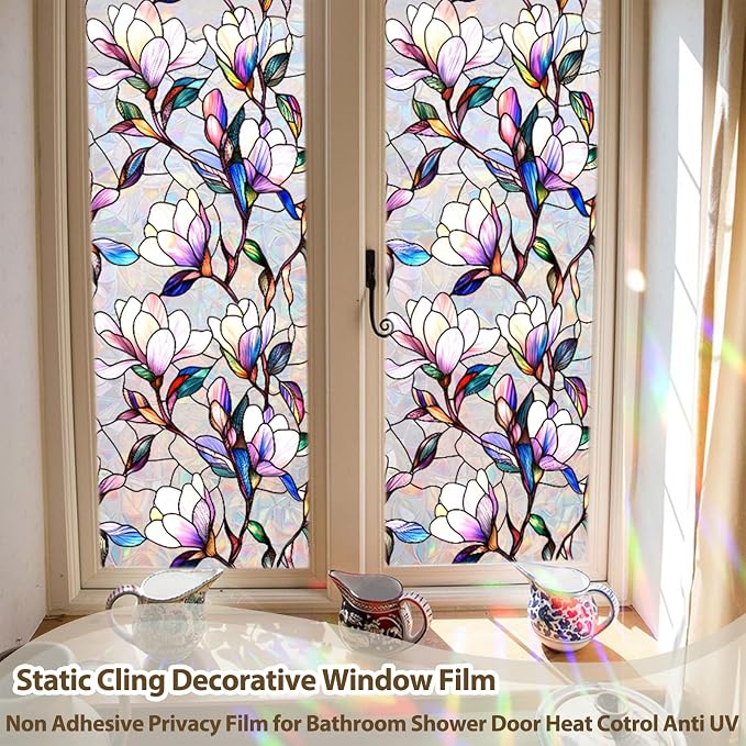 Rainbow Magnolia Stained Glass Window Privacy Film 17.5"x78.7" | Static - Image 3