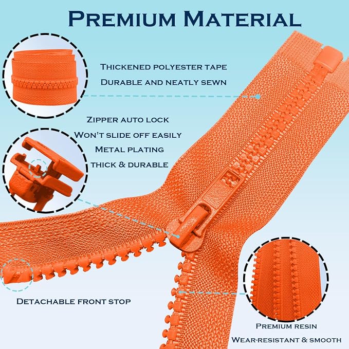 ANPURZII 2PCS #5 15 Inch Vermilion Orange Separating Jacket Zippers - Image 3