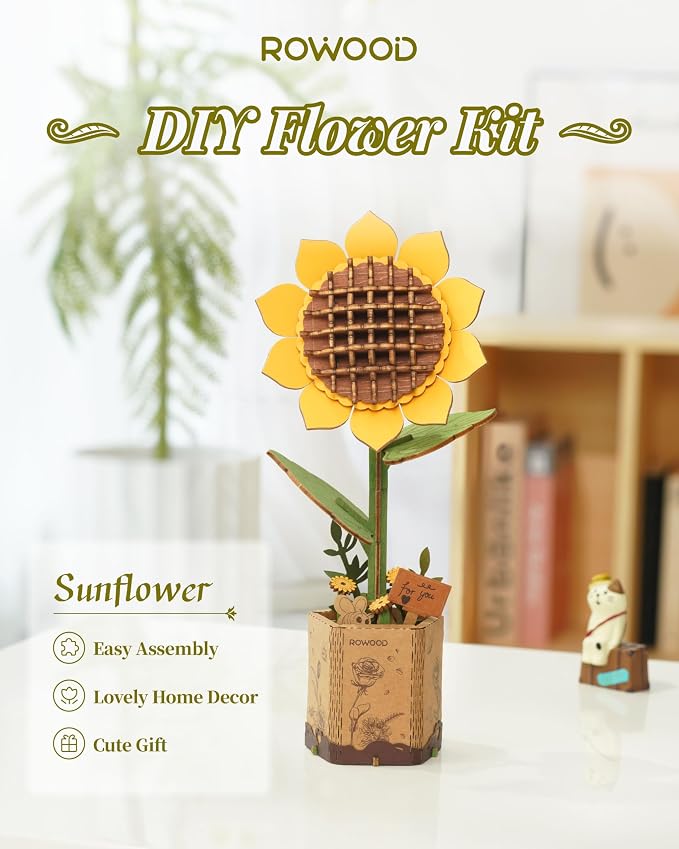 rowood 3D Wooden Puzzles for Adults, Mother's Day DIY Artifical Flower Craft Kit - Image 2