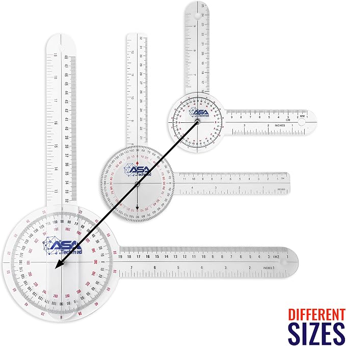 ASA TECHMED 6 Pcs 360° 12, 8 and 6 Inch Medical Spinal Goniometer Angle - Image 5