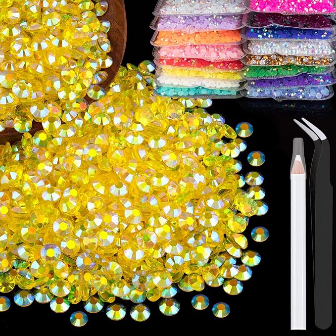 2500pcs 5mm Resin Rhinestones Bulk, Transparent Lemon Yellow AB Flatback Round by BELLEBOOST