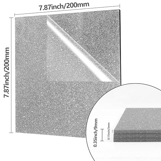 3 Pcs Glitter Silver Glossy Acrylic Sheets, 7.87 x 7.87 x 1/10 Inch Laser - Image 5