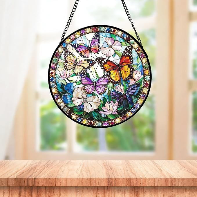 DASTOLL Stained Glass Window Hanging, Colorful Butterfly Suncatcher - Image 6