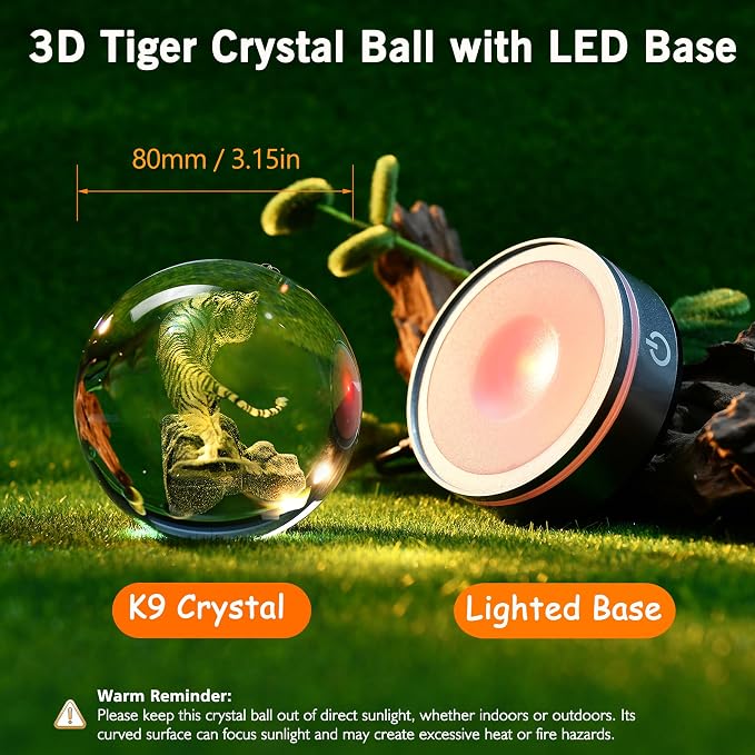 IFOLAINA Tiger Lovers Gifts for Men Women 3D Crystal Ball | Decorative Engraved - Image 5