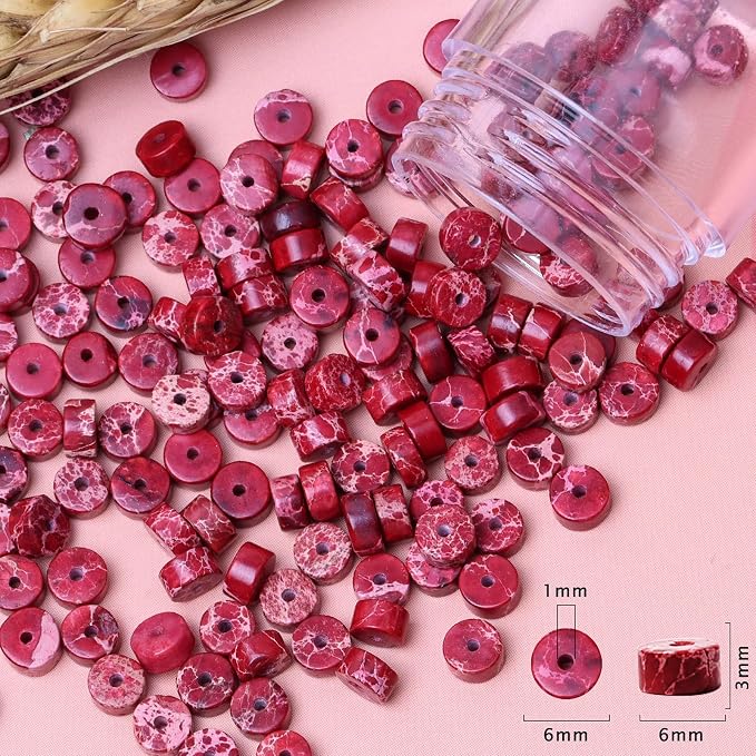 Natural Stone Heishi Beads for Necklace Making, 4mm x 6mm Small Flat Round - Image 6
