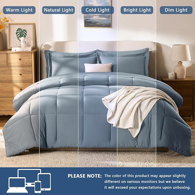 CozyLux Oversized Queen Comforter Sets Grayish Blue, 7 Pieces Bed in a Bag - Image 5