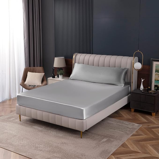 Homiest Light Grey Satin Fitted Sheet King Size, Deep Pocket, Luxury & Ultra - Image 8
