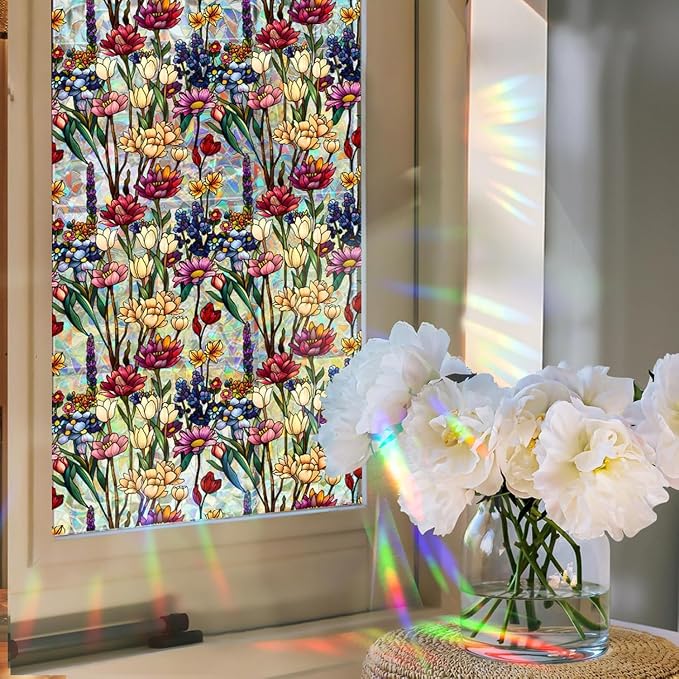 Floral Stained Glass Window Privacy Film, Retro Decorative Rainbow Window - Image 5