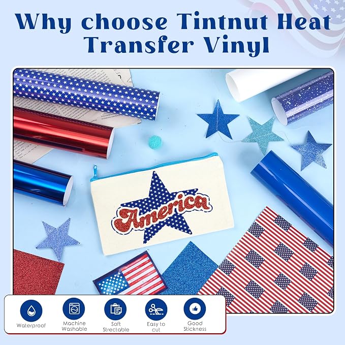 Tintnut Patriotic Flag Glitter Heat Transfer Vinyl, Independence Day theme - Image 3