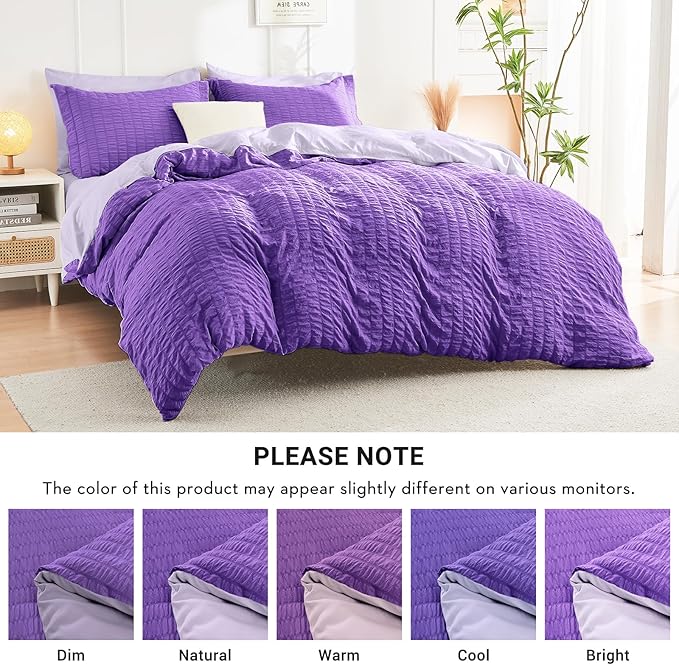 HYMOKEGE Dark Purple/Lavender Twin Comforter Set Seersucker 5 Pieces, All - Image 5