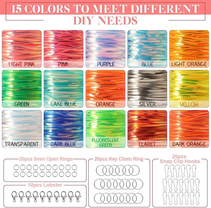 KAMJUNTAR Laser Reflective Lanyard String Kit, 15 Rolls Gimp Cord Lacing Kit - Image 4