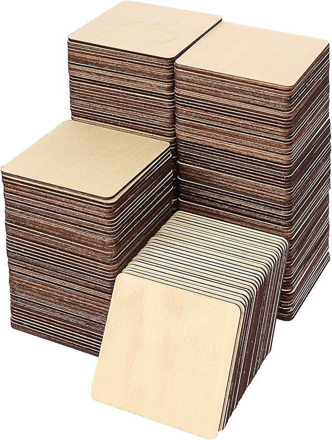 220 PCS 3 Inch Blank Wood Square, 3 x 3 Inches Unfinished Wood Pieces, Blank by Geytetqi