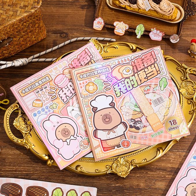 Girl's Japanese Kawaii Food Platter Scene Sticker Book, 18 Sheets DIY Lunchbox - Image 2