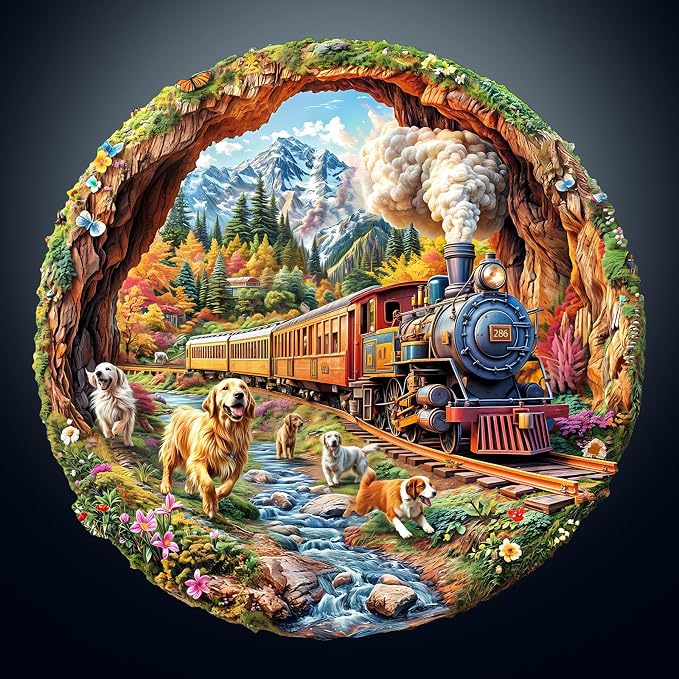 KAAYEE Wooden Puzzles for Adults, 3D Visual Effect Dogs Racing Against Trains - Image 8