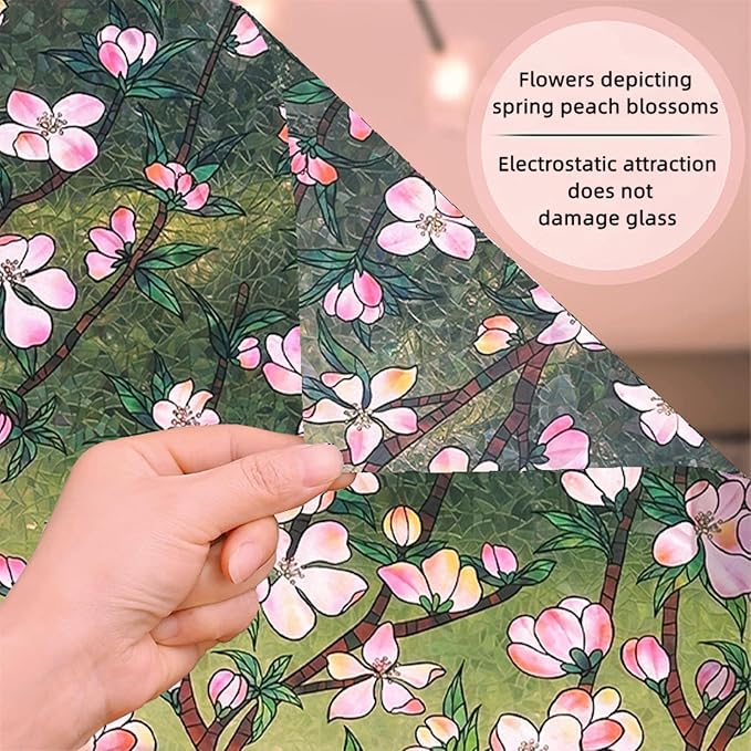 Retro Flowers Window Privacy Film, Magnolia Stained Glass Decorative Window Film - Image 3