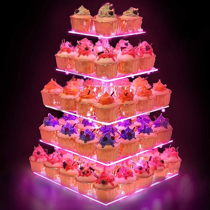 YestBuy Cupcake Stand with Pink Lights – 5 Tier Premium Cupcake Holder – by YestBuy