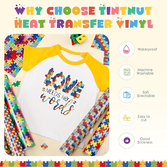 Tintnut Puzzle Heat Transfer Vinyl, 10 Sheets 10"x12" Iron on Vinyl | Rainbow - Image 3