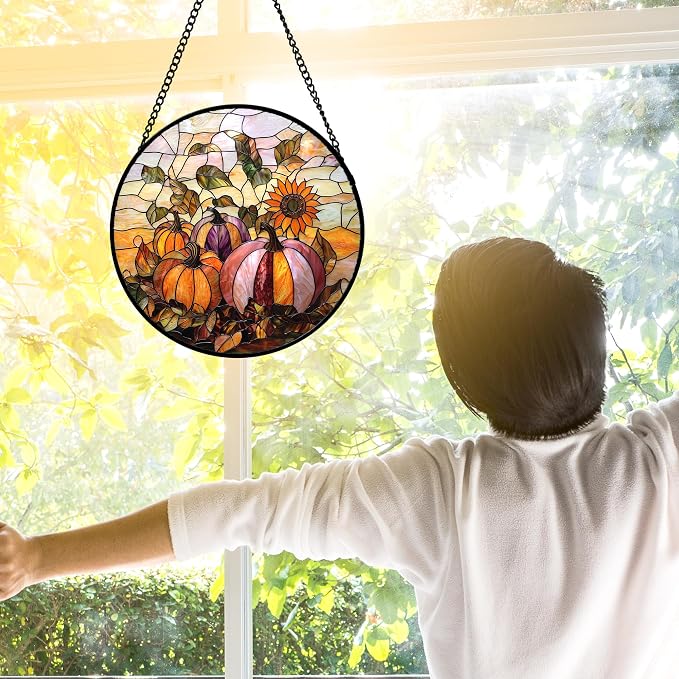 DASTOLL Stained Glass Window Hanging, Pumpkin Sunflower Suncatcher Diamond - Image 3