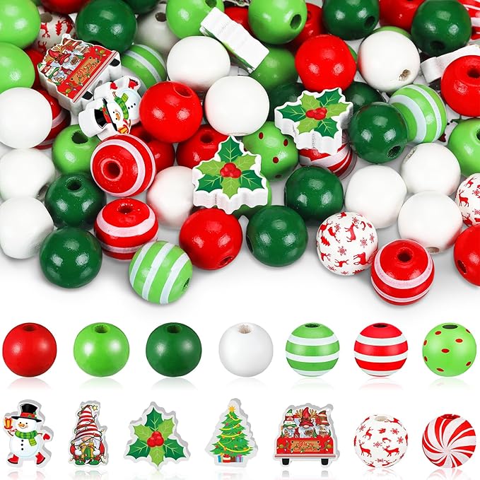 FairySandy 240 Pcs Christmas Wooden Beads Craft 0.63 Inches Hanging Red Green by FairySandy