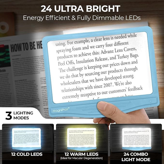 MagniPros 5X Large LED Hands-Free Full Page Magnifying Glass - Image 4
