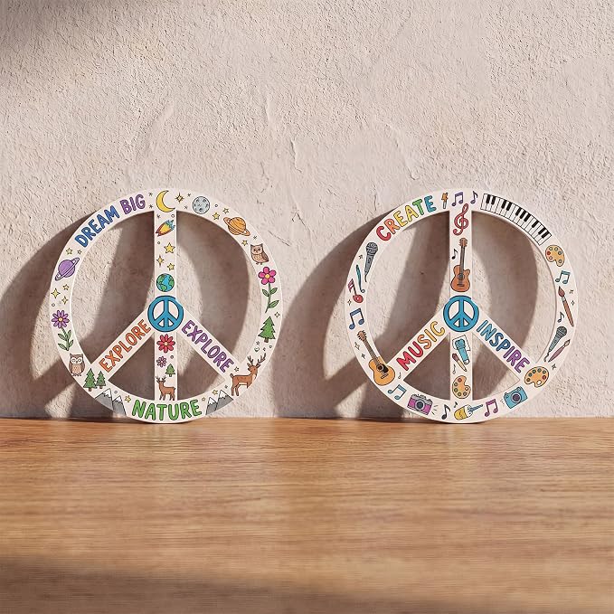 12 Pcs 12 Inches Wood Peace Cutouts Unfinished Round Wood Peace Sign Decor - Image 3