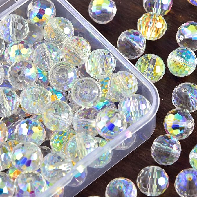Glass Beads 80 Pcs 10mm Round 96 Faceted AB Color, Assortment by CutefoxPonyClayBeadsBulk
