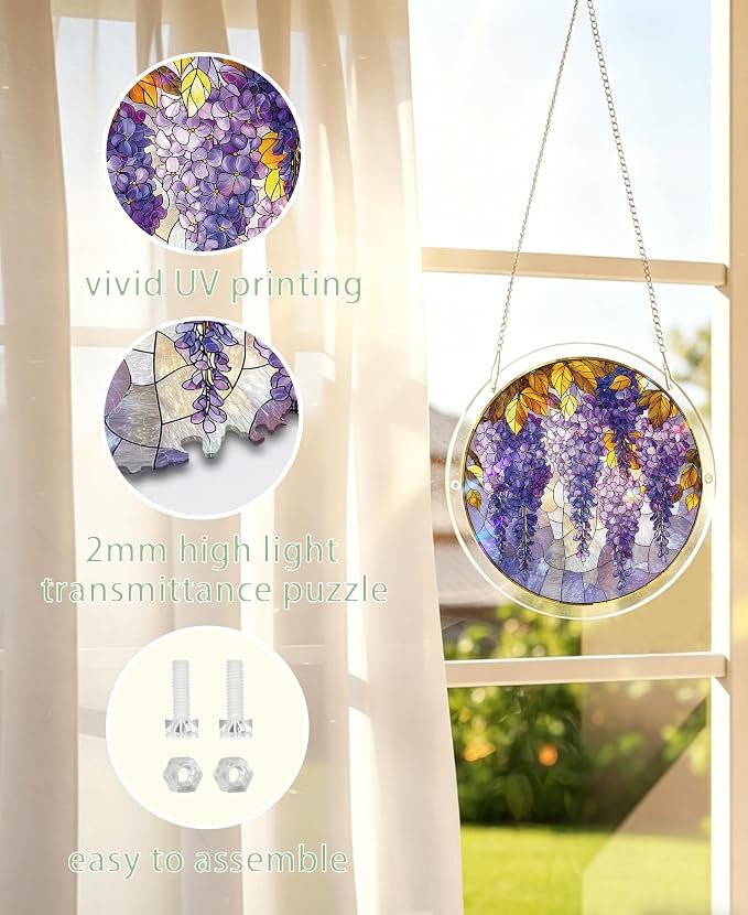 Acrylic Puzzle Suncatcher, Autumn Leaf Wisteria Sun Catcher - Image 7