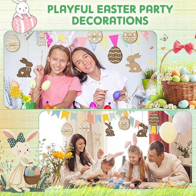 Funrous 80 Pcs Easter Paper Cutouts Farmhouse Rustic Bunny Egg Cutouts Easter - Image 5