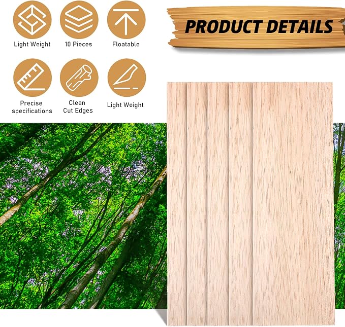 Namalu 10 Pack Balsa Wood Sheets 12 x 4 x 0.12 Inches-3 mm Thick Unfinished - Image 3