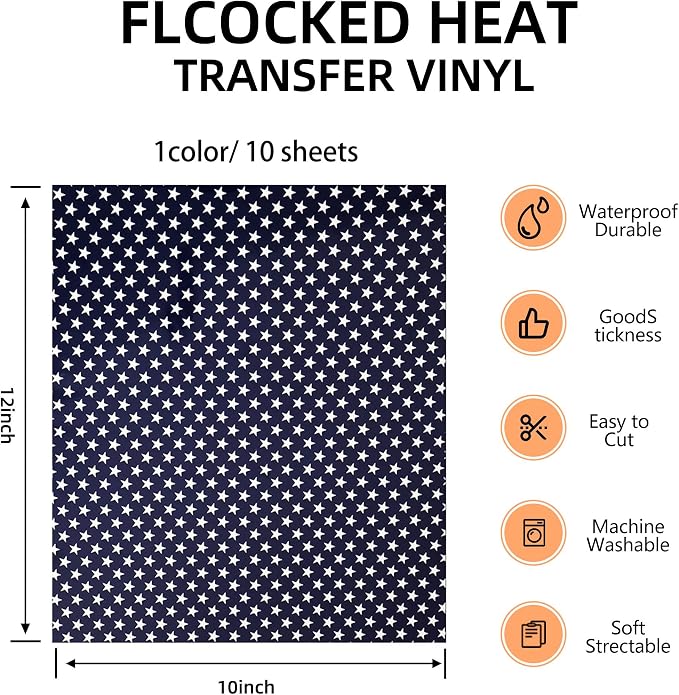FUNKAKA Small Star Heat Transfer Vinyl HTV 10 Sheets - Image 2