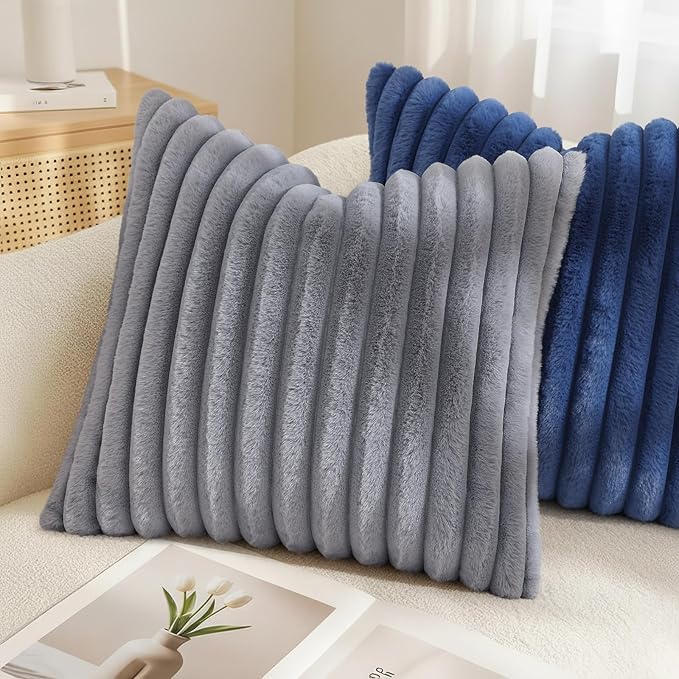 decorUhome Cozy Faux Fur Throw Pillow Covers 18x18 Set of 2 Decorative Soft - Image 4