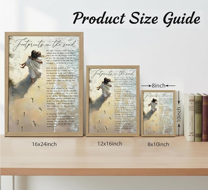 YOXORDQ Framed-Footprints in The Sand Poem Canvas Wall art, 12x16in | Jesus - Image 6