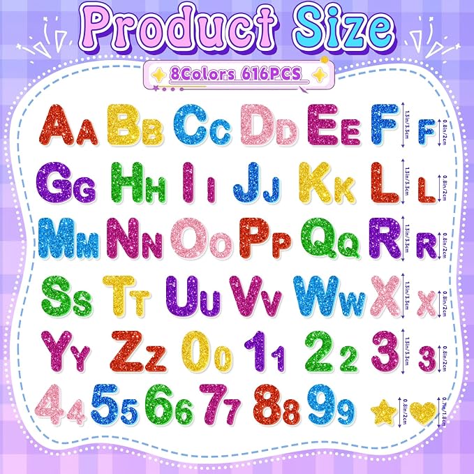 616PCS Glitter Foam Letter Stickers, Colorful Alphabet Number Stickers - Image 2