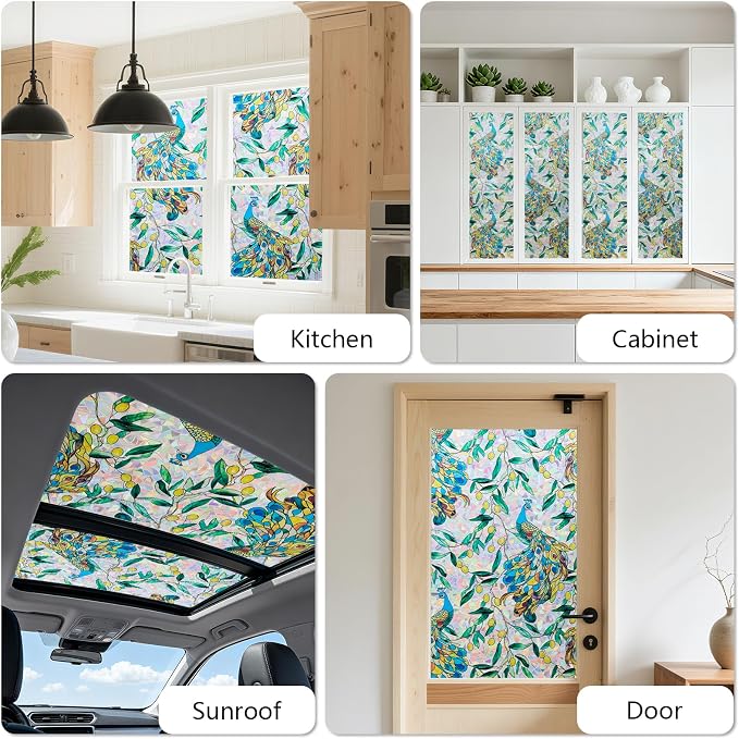 Kromapolis Window Privacy Film, Stained Glass Sticker Floral Window Clings - Image 5