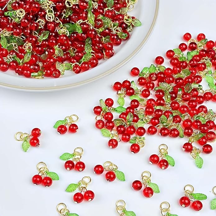 30 Pcs Red Cherry Charms Mini Cute Glass Fruit Beads Charm Acrylic Beaded Charms - Image 3