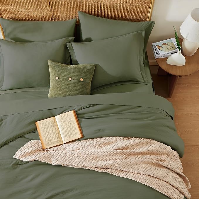 WRENSONGE California King Size Comforter Sets, 7 Pieces Olive Green Bed in a Bag - Image 3