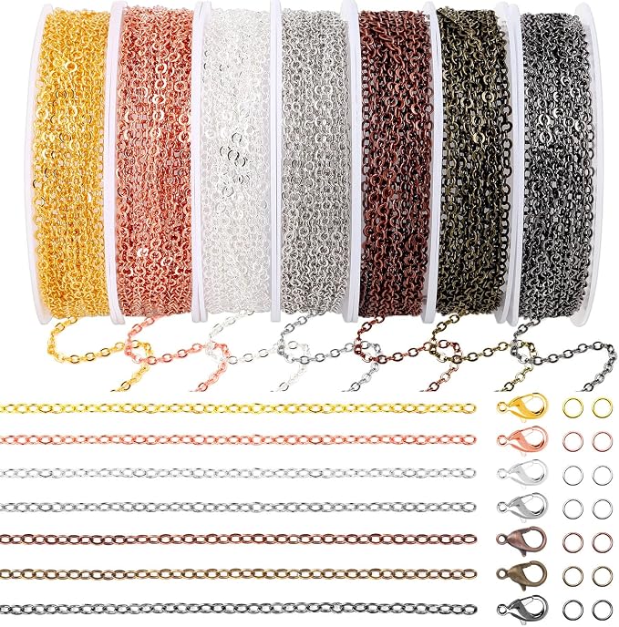 70Ft Jewelry Making Chains, 7 Colors 2mm Stainless Necklace Chains by ROADPLUM