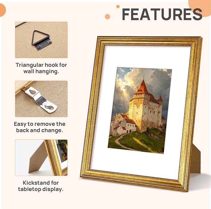 upsimples 9x12 Picture Frame, Vintage Frames Decor, Wall or Tabletop Display - Image 5