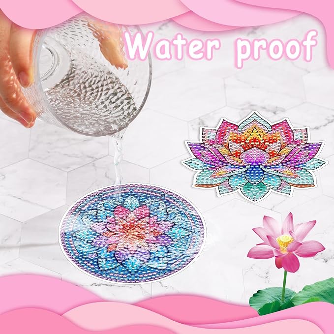 UPINS 8Pcs Lotus Diamond Art Painting Coasters Kits - Image 6