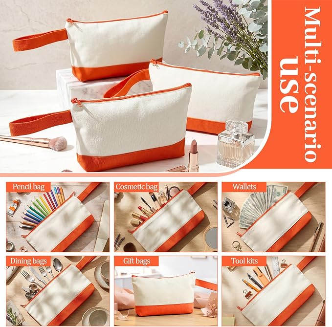 Silkfly 15 Pcs Cotton Canvas Makeup Bags Cosmetic Zipper Bags 10.2 x 5.5 x 2'' - Image 3