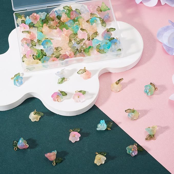 FASHEWELRY 72Pcs Mixed Color Glass Flower Charms 13mm Colorful Blossoming - Image 7