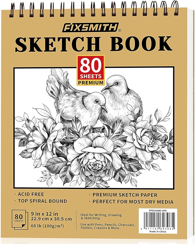 FIXSMITH 9"X12" Sketch Book | 80 Sheets Sketchbook | Top Spiral Bound Artist by FIXSMITH