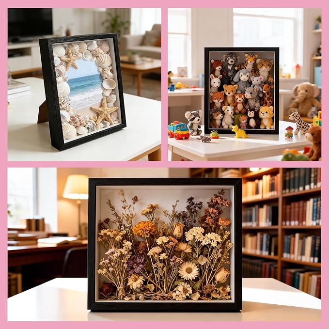 VOKOY 2 Pack 8" x 10" Shadow Box Frame, Wooden Black Hollow Photo Frame - Image 7