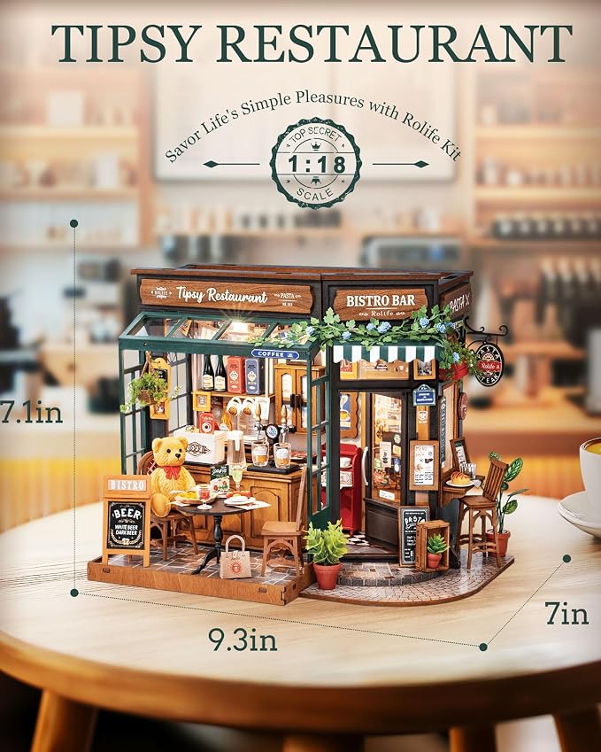 Rolife DIY Miniature House Kit 1:18 Coffe&Bar Dollhouse Diorama Model, Build - Image 2
