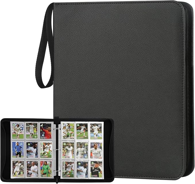 GERMUN 3 Ring 9 Pocket Zipper Card Binder, 720 Double Sided Standard PU Trading by GERMUN
