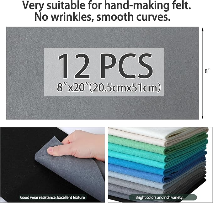 HaoFeiJH 12 Rolls 8"x20" 1.6mm Thick Soft Felt Fabric Sheets – 12 Assorted - Image 2